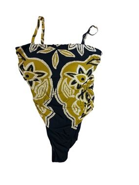Women's Black and Mustard Floral One-Piece Swimsuit - Unbranded